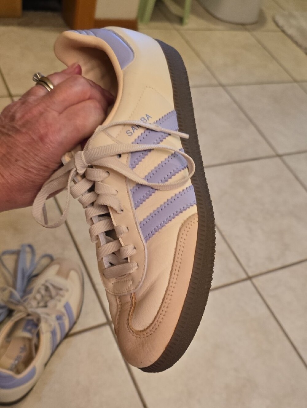 adidas Women's Retro Sneakers in Cream and Light Blue - Picture 9 of 9